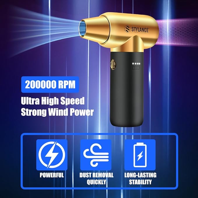 Compressed Air Duster,110000RPM Electric Air Duster, Mini Blower Jet Dry Blower for Computer, Keyboard, Car, Home, Outdoor Cleaning, Type-C (Gold)