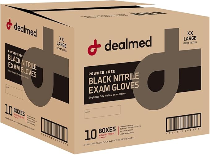 Dealmed Black Nitrile Exam Gloves – Disposable Multi-Purpose Use Medical Gloves Use for First Aid and Medical Facilities