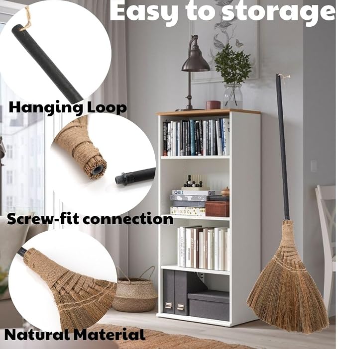 Natural Whisk Broom – Vietnamese Straw Soft Broom for Indoor-Outdoor Cleaning, Yard, Sofa, Car Hood, Decoration, 51.57-Inch Long