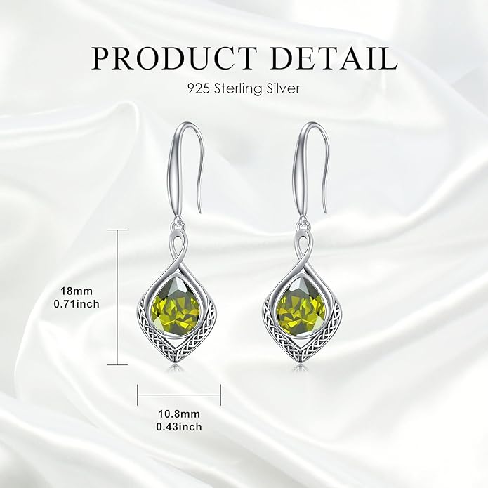 PELOVNY Celtic Knot Filigree Earrings for Women 925 Sterling Silver Moss Agate/Birthstone Infinity Earrings Birthday Christmas Jewelry Gifts for Mom Daughter Wife Sister