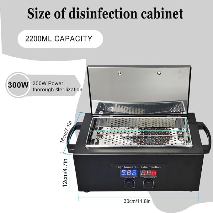 Tool Sterilizers, High temperature sterilization up to 230°C Time Setting, for Nail Salons Dental Clinics Hair Cutting Tools and Daily Household Use Black