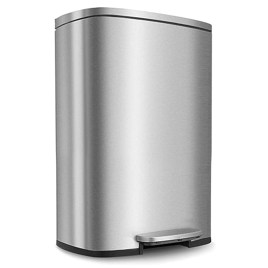 BestOffice 13 Gallon (50L) Trash Can with Lid Garbage Can Commercial Trash Can with Soft-Close Foot Pedal Fingerprint Proof Stainless Steel for Kitchen Home Office Bedroom Bathroom