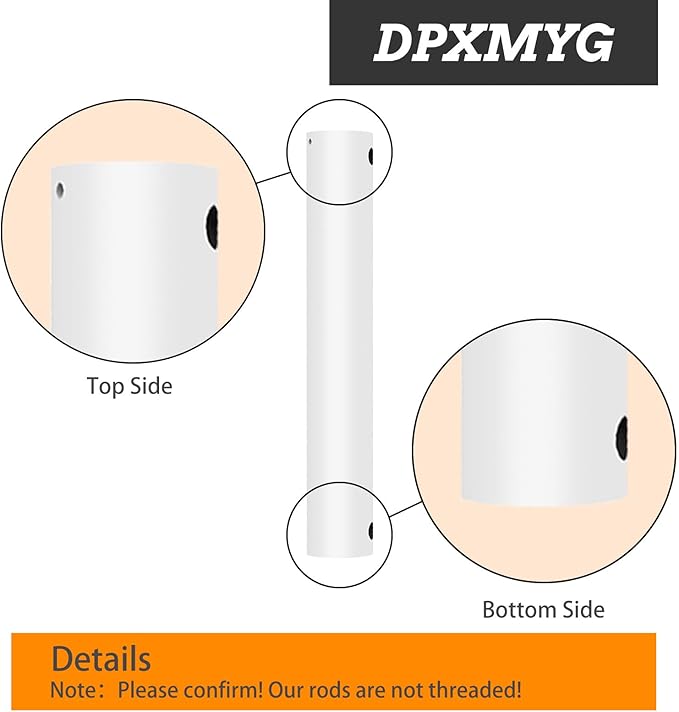 72 inch Ceiling Fan Downrod, 6 FT White Downrod for Ceiling Fan, 1 inch Outside Diameter, Boom Suitable for a Wide Range of Fans (White, Not Threaded)