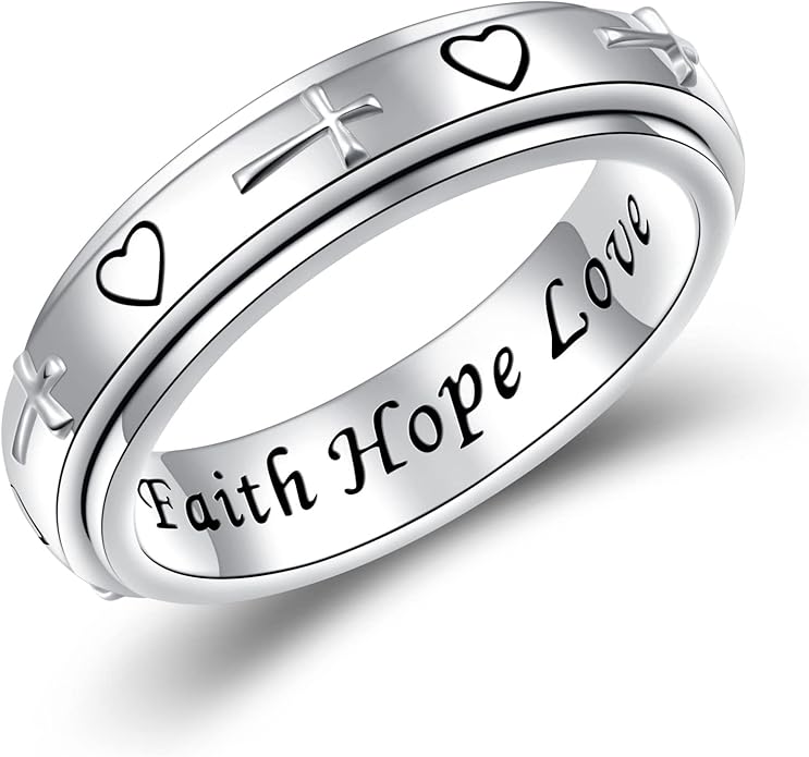 S925 Sterling Silver Spinner Fidget Anxiety Worry Relieving Boredom ADHD Autism Band Rings