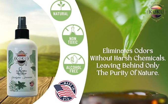 Eucalyptus Spearmint Air Freshener - Room Spray - Odor Eliminator - Deodorizer - Car Air Freshener - Home Spray - Linen Spray - Fabric Refresher - Non-Toxic - Alcohol Free - Made in USA (8 Oz)