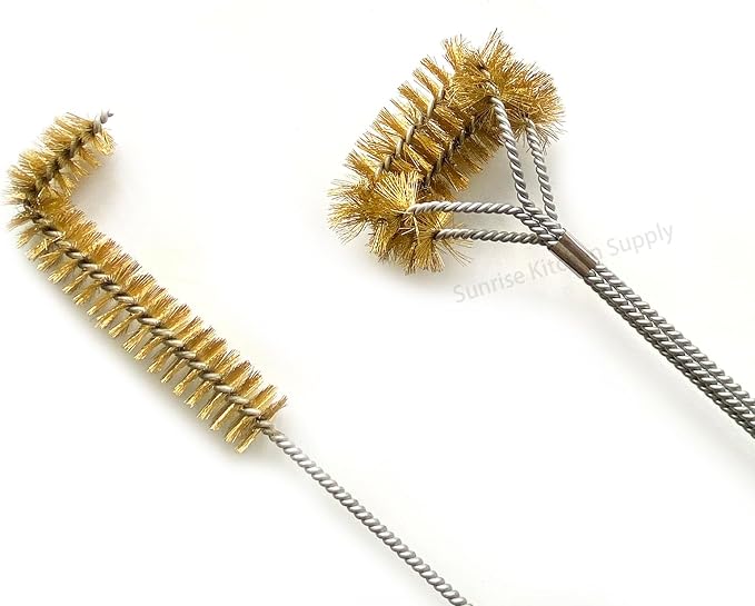 SUNRISE Fryer Brush with Long Handle (Brass, L, Double Brush, and Rubber Handle Cleaning Rod)