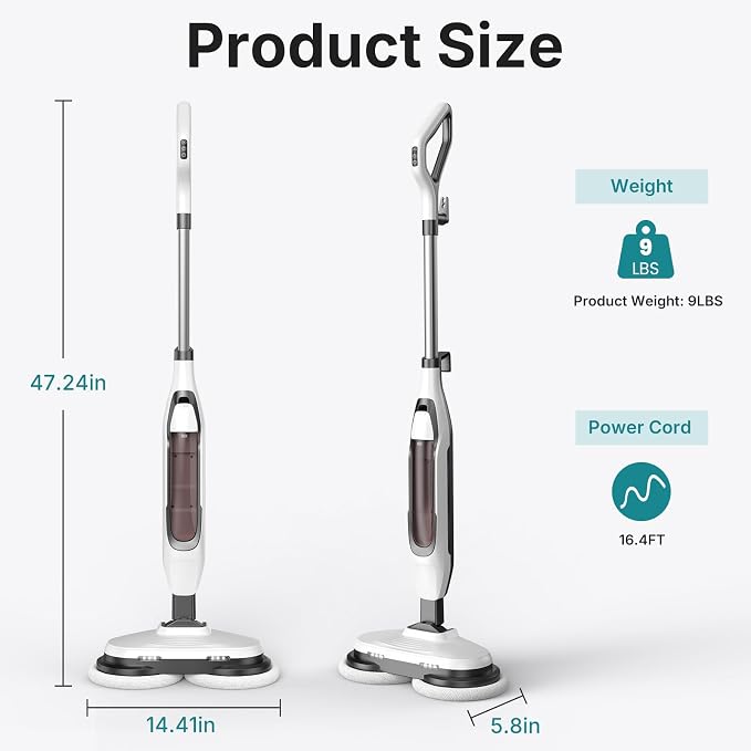 OLIXIS Steam Mop, All-in-One Scrubbing Steam Mops for Floor Cleaning with Rotating Pads, Floor Steamer with 2 LED Lights, 4 Cleaning Modes, Swivel Steering, 16.4 FT Cord, Safe for Hardwood and Tile