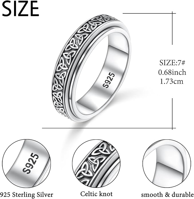 S925 Sterling Silver Spinner Fidget Ring Relief Boredom ADHD Autism Jewelry Gifts for Women Men