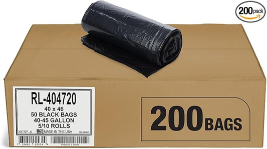 Aluf Plastics 40-45 Gallon Trash Bags (2 MIL - Pack of 200) 40" x 46" - Large Heavy Duty Can Liners - Plastic Black Garbage Bags for Lawn, Leaf, Contractor, Yard, Outdoor use