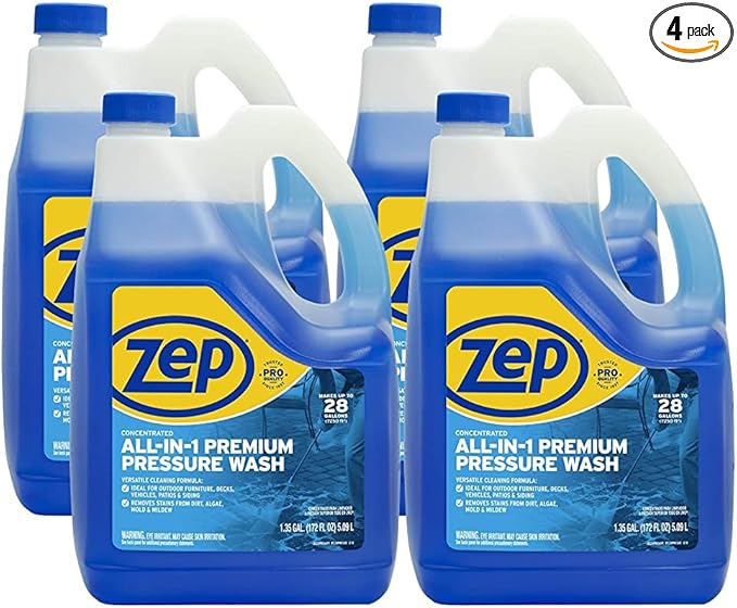 Zep All-In-1 Pressure Wash Cleaner (Case of 4) - Concentrate | Concentrated formula makes up to 28 gallons for pressure washing driveways, siding, decks, patios, and concrete surfaces.