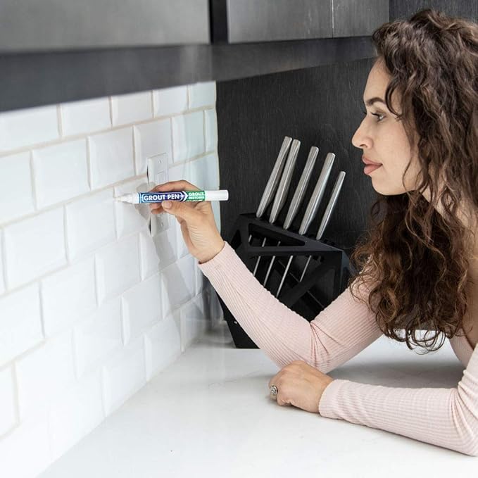 Grout Pen Tile Paint Marker: Ivory 1 Pack and 2 Pack White with Extra Tips (Narrow, 5mm) - Waterproof Tile Grout Colorant Marker for Cleaner Looking Floors & Whitener Without Bleach