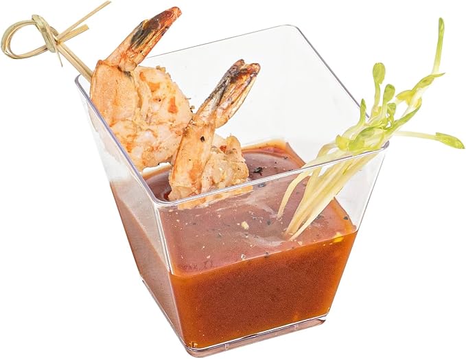 Restaurantware-5 Ounce Kova Cups, 20 Square Medium Appetizer Cups - Durable, Disposable, Clear Plastic Parfait Cup, Serve Mousse, Puddings, Or Samples, For Weddings Or Parties