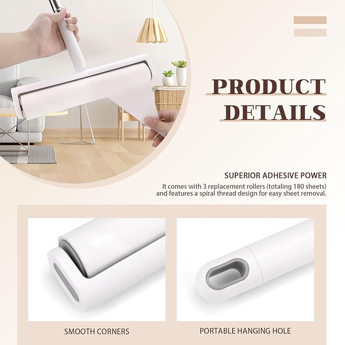 LELE LIFE 3 Pack 180 Sheets Lint Roller Refills, 9.45"/ 24cm Wide Extra Sticky Giant Pet Dog Cat Hair Remover for Floor Carpet Couch Clothes (3 Refills/ 180 Sheets)