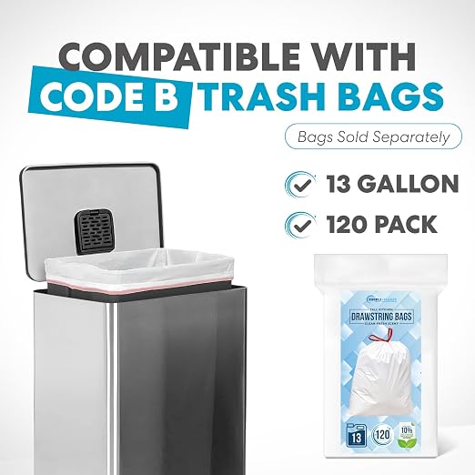 SIMPLI-MAGIC 50 Liter / 13.2 Gallon Soft-Close, Smudge Resistant Trash Can with Foot Pedal and Built in Filter- Stainless Steel, Sleek Finish