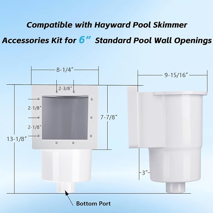 SP1091LX Universal Above Ground Pool Skimmer Kit, 6-Inch Thru-Wall Surface Skimmer Replacement for Hayward SP1090, SP1091ES, SP1095ES, Complete Set with Basket, Weir Door and Accessories