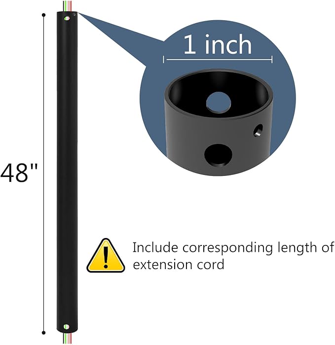 48 INCH Ceiling Fan Downrod With Extended Wires,1 inch Outside Diameter, Extension Rod Only Ceiling Fans Compatible, Not Threaded(Black)