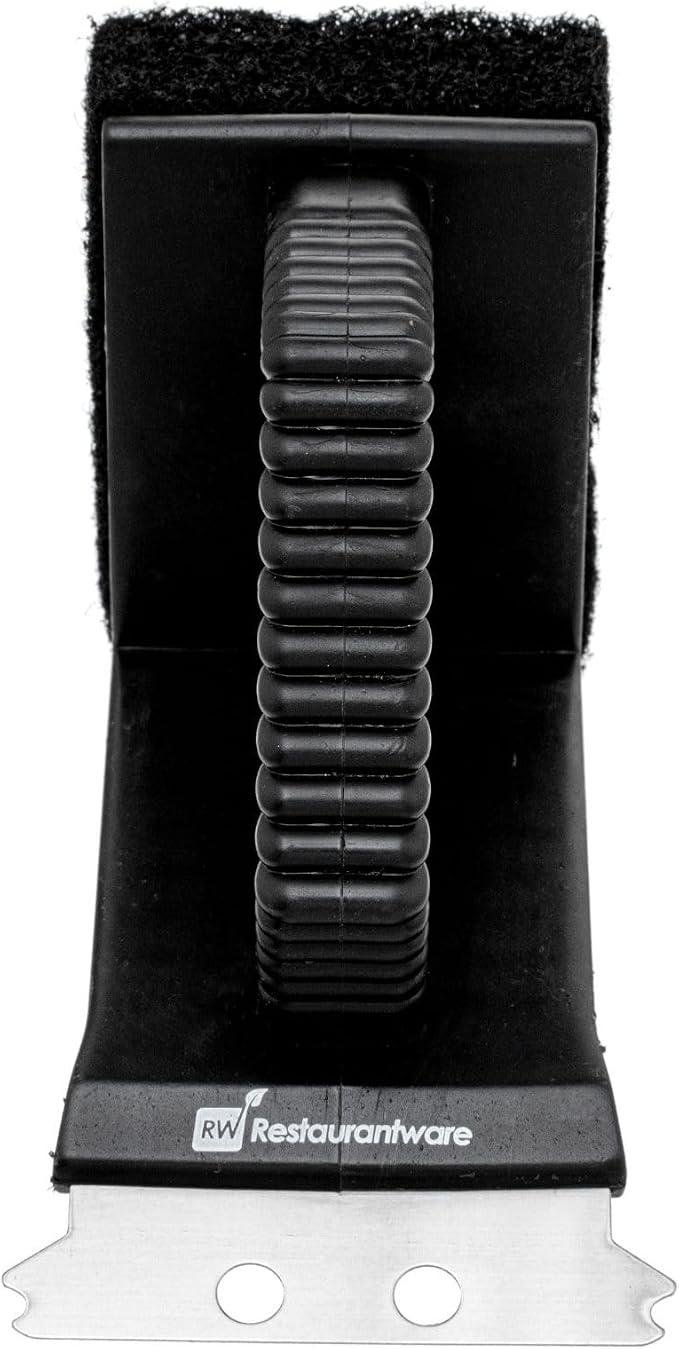 Restaurantware Met Lux 4.5-Inch Grill Brush 1 Handheld Grill Cleaning Tool - Scraper Scouring Pad Silver Plastic Grill Accessory For All Types Of Grills Ergonomic Handle