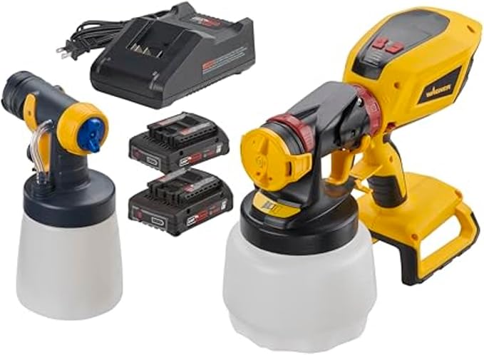 Wagner Spraytech 2454976 FLEXiO 3550 18V Cordless Handheld HVLP Paint Sprayer, Sprays Most Unthinned Latex, Includes Two Nozzles and Two Batteries, Complete Adjustability