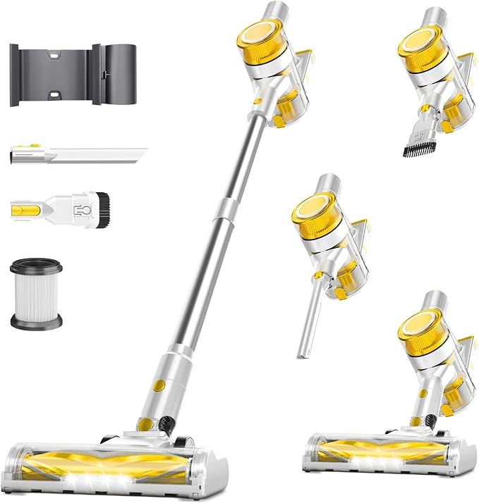 Cordless Vacuum for Home, Powerful Stick Vacuum Cleaner with Rechargeable Battery, 6-in-1 Lightweight Handheld Vacuum, 45 Mins Runtime for Hardfloor & Carpets Pet Hair