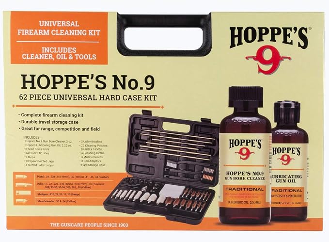 Hoppe's Deluxe Gun Cleaning Kit - 62 Piece Universal Cleaning Kit for Pistols, Rifles, & Shotguns, Includes Oil, Brushes, Rods and More