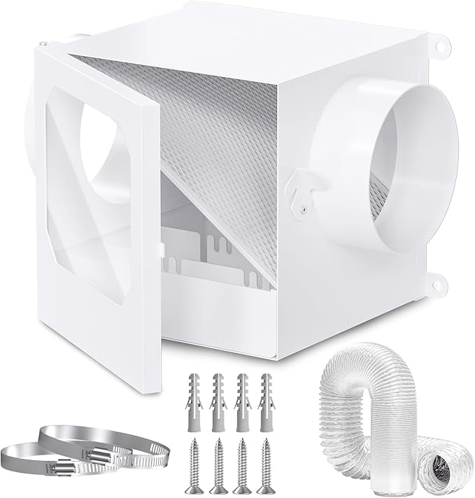 Upgrade Metal Dryer Duct Lint Trap, HG Power Indoor Dryer Vent Catcher Kit with Stainless Steel Mesh & Water Drawer to Collect Lint for Electric Dryer with 4 Inch 8FT Dryer Vent Hose, 2 Clamps