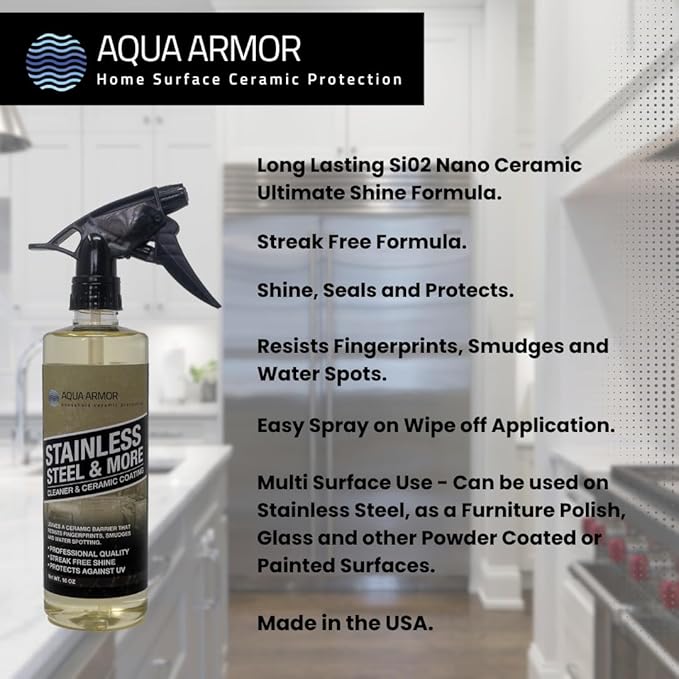 Stainless Steel and More - Stainless Steel Cleaner and Polish with Si02 Ceramic sealer to resist fingerprints, smudges and water spots