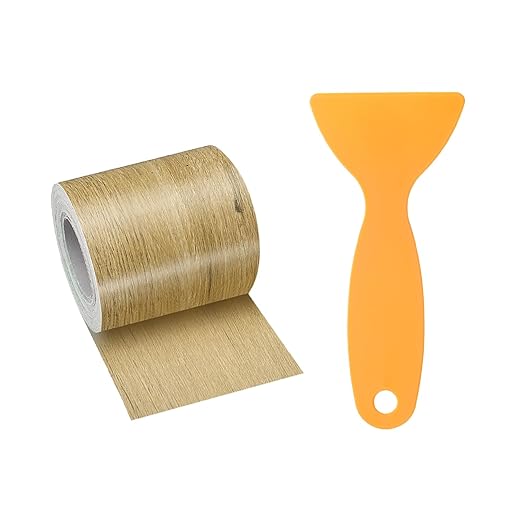 HARFINGTON Wood Grain Repair Tape 2 Inch x 33ft Self Adhesive Repair Patch Tape Simulated Wooden Floor Tapes with Plastic Scraper for Tables Doors Windows Furniture, Khaki Wood