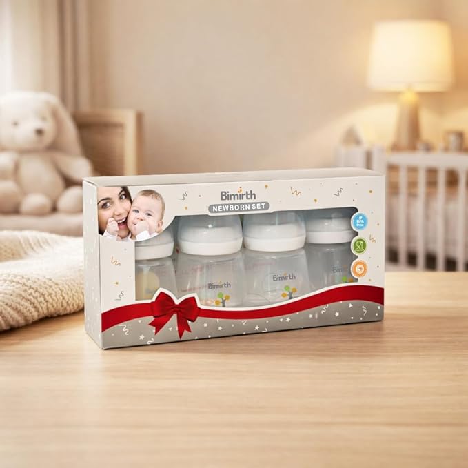 Baby Bottle Set for Newborns, Bimirth Feeding & Breast Milk Storage Bottles with Storage Lids, 11-Piece Wide-Neck Anti-Colic BPA-Free Starter Gift Set with Steam Bag & Cleaning Brushes (6oz/180ml)