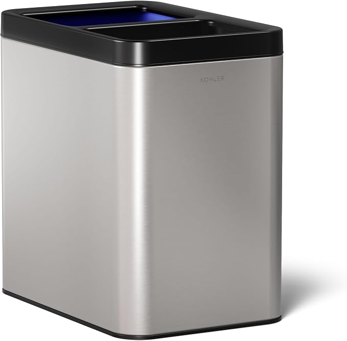 Kohler K-31315-ST 22-Liter Dual-Bin Open-Top Trash Can, Stainless Steel