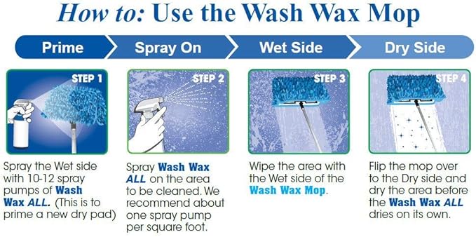 Aero Cosmetics Waterless RV Aircraft Boat Wash Wax Mop Kit with Deluxe Pole 3' 9" to 9' No Ladder Needed, Wash, Wax, Dry, Anywhere, Anytime, No Restrictions
