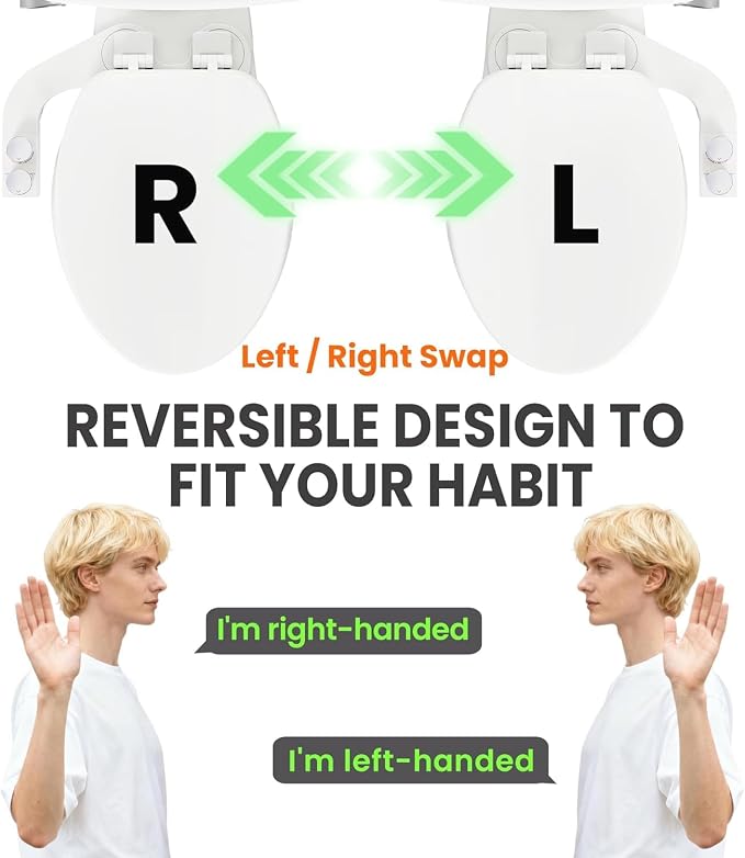 Toilet Bidet With Left/Right Side Reversible Design, Fresh Water, Non-Electric, Toilet Bidet Attachment, Right/Left Hand Side with Dual Nozzle, Self-Clean, Includes Extended Screws (Chrome)