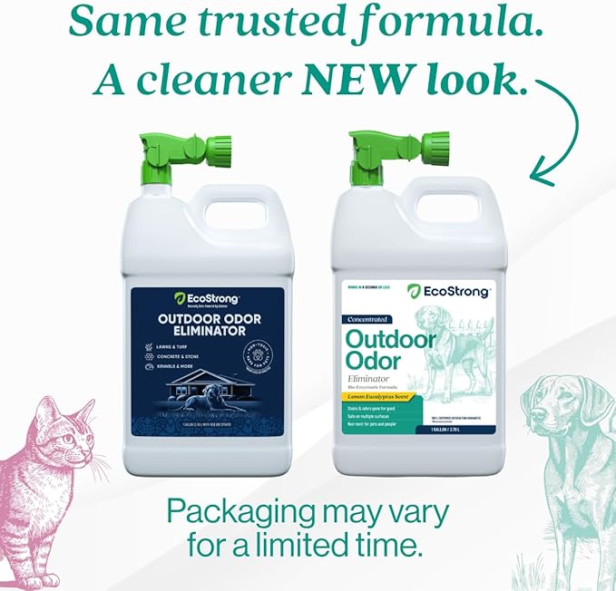 Eco Strong Outdoor Odor Eliminator Outside Dog Urine Enzyme Cleaner Powerful Pet, Cat, Animal Scent Deodorizer | Professional Strength for Yard, Turf, Kennels, Patios, Decks (128 oz W Sprayer)
