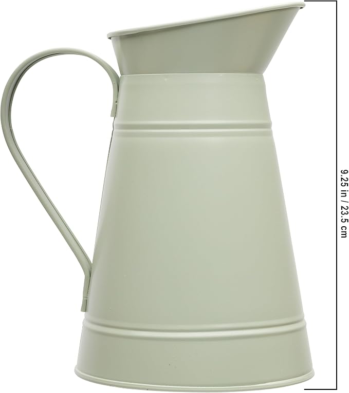 Redecker Green Coated Metal Pitcher, Vintage Design with Handle and Spout, Cleaning Bucket, Toilet Brush Holder, Water Pitcher, or Vase, Made in Germany