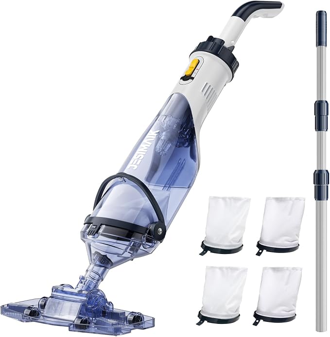 Pool Vacuum for Above Ground Pool, JESIMAIK 18.5 GPM Powerful Suction Pool Vacuum with Telescopic Pole, 60min Runtime Dual Head Rechargeable Pool Cleaner,Ideal for Leaves, Debris