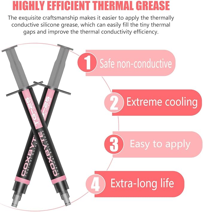 TG-25 Thermal Paste, 13.8W/m-K High Thermal Conductivity, Non-Conductive CPU/GPU Thermal Grease for Desktop, Laptop, Server, 5+ Year Longevity, 2g Syringe with Spatula