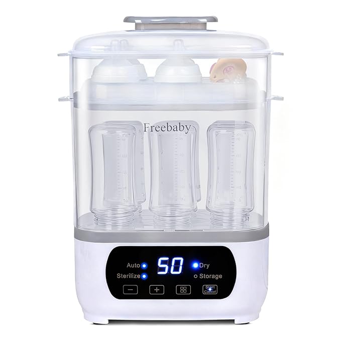 Freebaby Baby Bottle Steamer and Dryer, All-in-One Sterilizer and Dryer for All Baby Bottle, Bottle Sanitizer for Pacifiers&Breast Pump Parts, 8 Bottles Capacity and Auto-Off