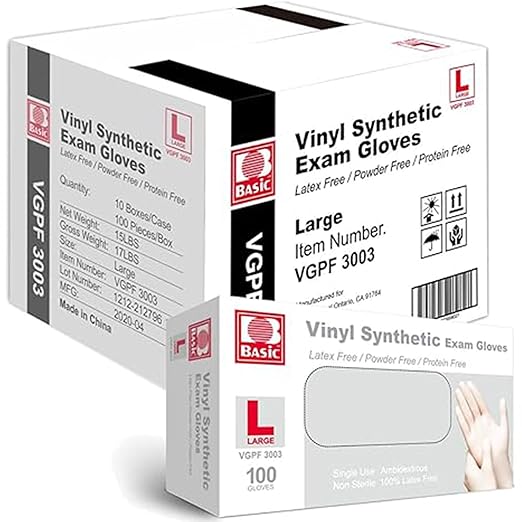 Jointown Basic Medical Clear Vinyl Exam Gloves - Latex-Free & Powder-Free - VGPF-3003 (Case of 1,000), Large