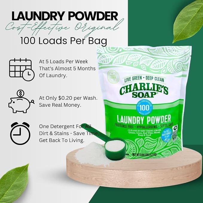 Charlie’s Soap Baby Variety Pack Pre Spray 32 Oz, Laundry Powder (100 Load), Bundle (Pack of 2)