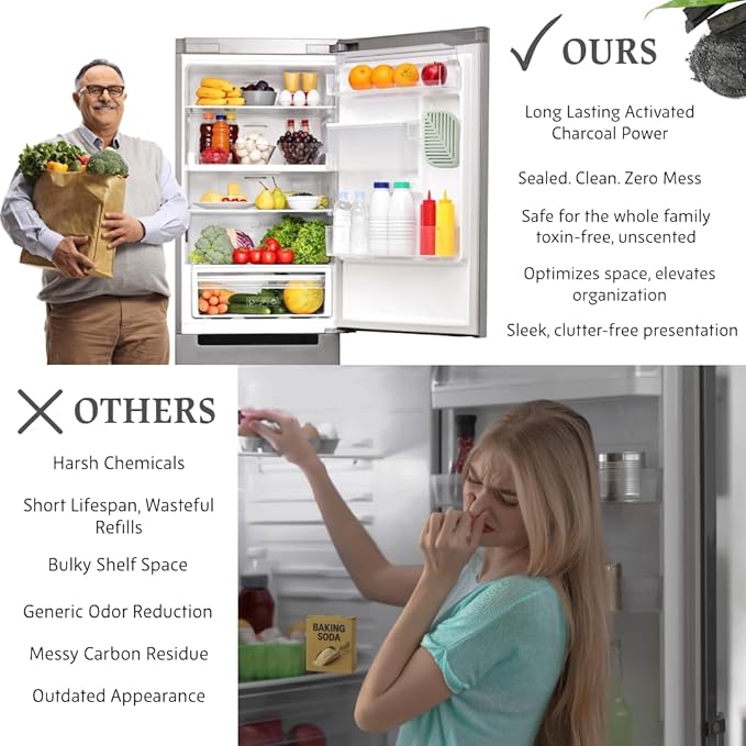 Refrigerator Deodorizer & Fridge Odor Eliminator (2 Pack) – Activated Charcoal Odor Absorber, Non-Toxic & Long-Lasting – Kitchen Must Haves, Renter Friendly Home Upgrade for Fridge, Freezer & Pantry