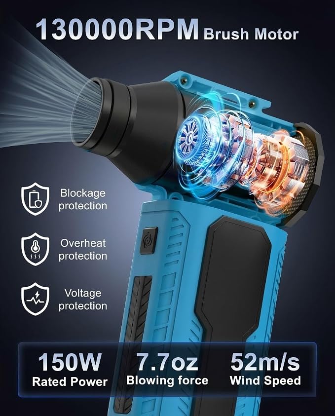 Compressed Air Duster Blower Compatible with Makita 18V Battery, 130000RPM 4 Gear Adjustable Handheld Mini Brushless, Electric Air Duster Turbo Fan for Computer Car Keyboard Home(No Battery)