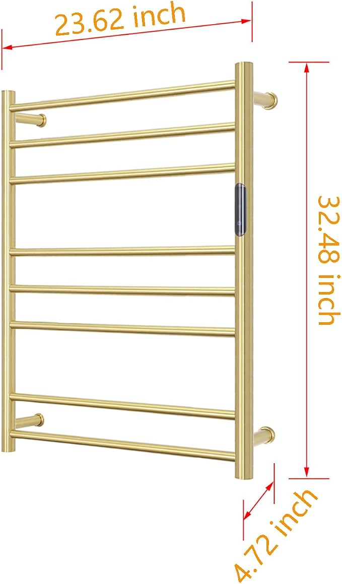 Luxury 8 Bars Towel Warmer Wall Mount Electric Plug-in/Hardwired Heated Towel Rack, Heated Towel Drying Rack with Timer & Temperature Multi-Level Adjustable (Brushed Gold, 8 Bars)