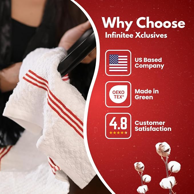 Infinitee Xclusives Kitchen Towels Bundle - Pack of 6 Grey + Pack of 6 Red - Soft Absorbent Cotton Dish & Cleaning Towels Set