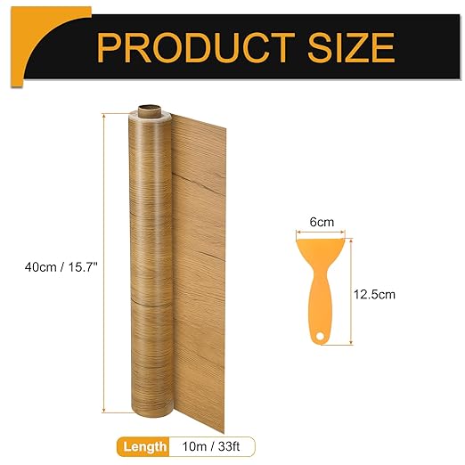HARFINGTON Wood Grain Repair Tape 15.7 Inch x 33ft Self Adhesive Repair Patch Tape Simulated Wooden Floor Tapes with Plastic Scraper for Tables Doors Windows Furniture, Yellow Teak