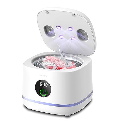 Dental Ultrasonic Retainer Cleaner Machine-45khz, Cleaning for Dentures, Mouth Guards, Aligners, Night Guards, Braces, Toothbrush Heads & Jewelry,Protable UV Retainer Cleaning Pod for Home &Travel