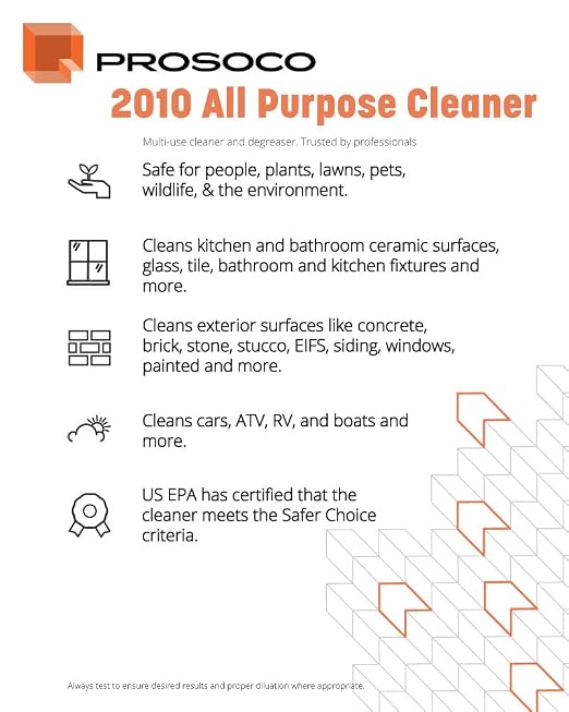 Prosoco Enviro Klean® 2010 All Surface Cleaner - Concentrated, Industrial Strength, All-Purpose & All-Surface/Hard Surface Cleaner - One diluted gallon can make up to 10 gallons