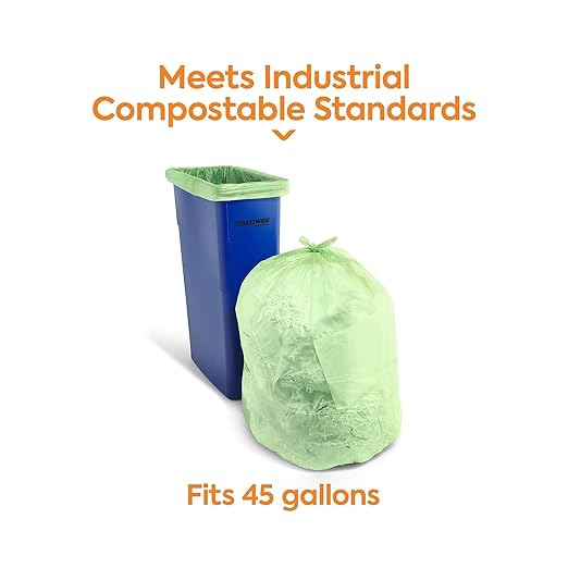 Coastwide Professional 40-45 Gallon Compostable Bag, 40" x 46", Low Density, 0.9 Mil, Green, 100 Bags/Box
