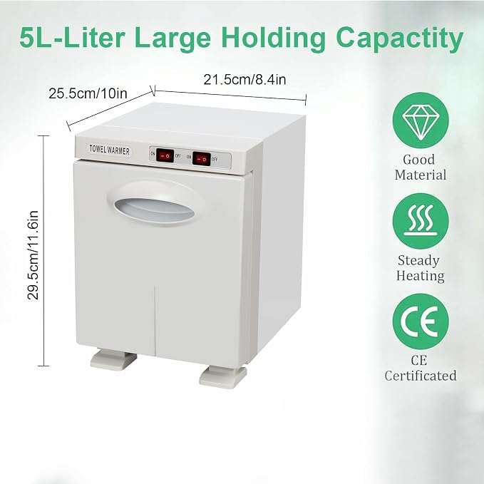 Hot Towel Cabinet 5L, Hot Towel Warmer Cabinet with LED Temperature Display, Extra Large Capacity Heater for Spa, Massage, Salon, Home Use (White 5L)