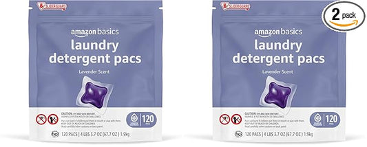 Amazon Basics Laundry Detergent Pods, 120 Pacs for 120 Medium Loads, Lavender Scent, (Previously Solimo) (Pack of 2)