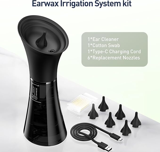 Ear Wax Removal - Electric Ear Cleaner with IPX7, Water Powered Ear Cleaning Tool with Irrigation Flusher, 6 Tips, 4 Pressure Settings - Safe & Effective for Ear Wax Cleaning Gifts for Women Men