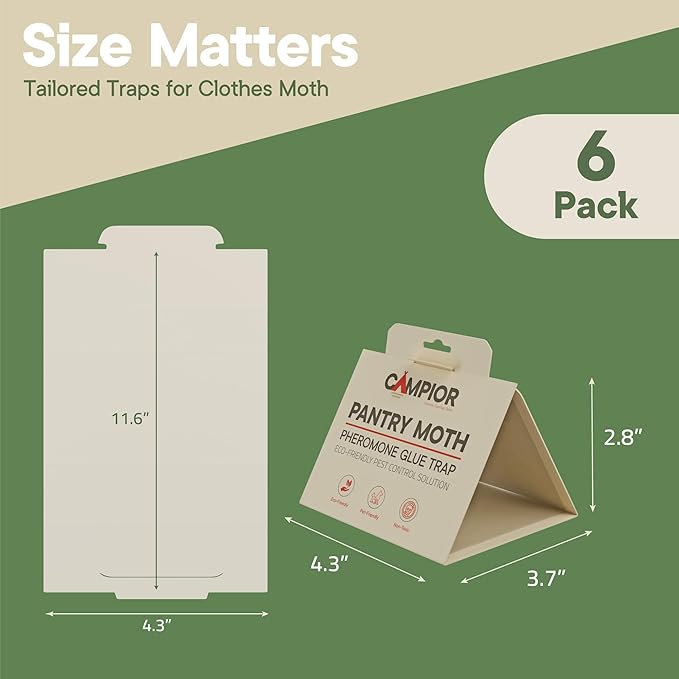 Pantry Moth Traps with Pheromones (6 Pack) – Non‑Toxic, Odor‑Free Sticky Glue Traps for Pantry Moth Treatment & Prevention, Targets Web‑Spinning Food Moths, for Kitchens & Food Storage